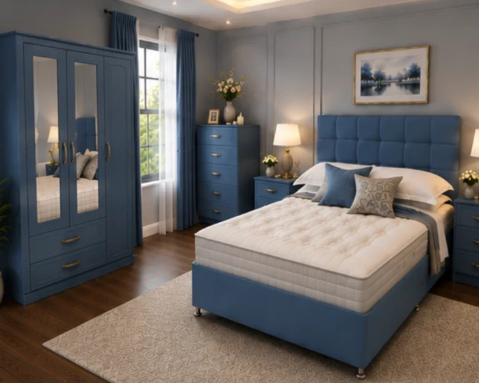 Spacious Luxury King Bed Set with Three Door Wardrobe With Four Drawer - Chest of Five Drawers With Two Bed Side Table