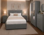 King Size Bed Bedroom Collection - Two Door Mirror Wardrobe With Bottom Drawer - Five Drawer Chest - Bedside Table Pair - Image 6