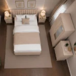 Complete Beige King Bedroom Furniture Collection - Bed, Wardrobe, Chest of Drawers  & Side Tables