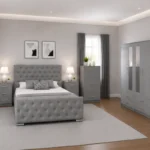 Modern Home Bedroom Set with King Size Bed, With FourDoor Wardrobe With Two Mirrors - Chest of Five Drawers With Two Bed Side Table