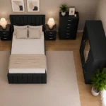Premium King Size Wooden Bedroom With Four Door Wardrobe With Four Drawer - Chest of Five Drawers With Two Bed Side Table