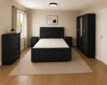 Complete King Size Bed Furniture Package - Five Door Wardrobe With One Mirror And Four Bottom Drawers - Chest of Five Drawers With Two Bed Side Table