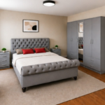 Premium King Size Bed Bedroom Set - five Door Wardrobe With Four Drawer - Chest of Five Drawers With Two Bed Side Table
