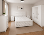 Complete King Bed Furniture Package - Four Door Wardrobe With Two Mirrors And Four Bottom Drawers - Chest of Five Drawers With Two Bed Side Tables