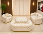 Luxury White 3+2+1 Seater Chesterfield Sofa Set with Gold Trim - Image 2