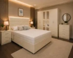 Premium King Size Bed Furniture Set – Mirrored Six Door Wardrobe – Chest of Five Drawers – Two Bedside Cabinets - Image 4