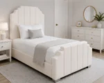 Arizona Luxury Off-White Upholstered Single Bed Frame (3ft) with Vertical Panel Headboard-Ariozna Bed with Mattress-Single Bed (90*190cm) - Image 2