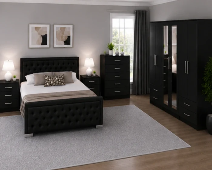 King Bed Furniture Set with Four Door Wardrobe With Four Drawer - Chest of Five Drawers With Two Bed Side Table