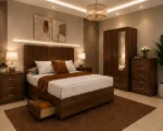 King Size Bed Storage Furniture Set - 2 Door Mirror Wardrobe - Five Drawer Chest - Matching Bedside Tables - Image 4