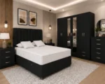 Complete King Size Bedroom Set– Storage Bed – 6 Door Mirrored Wardrobe – 5 Drawer Chest – Twin Bedside Cabinets - Image 3