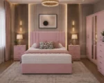 Modern Bedroom Collection - King Size Bed - 6 Door Mirror Wardrobe - Chest of Five Drawers - Two Bedside Cabinets - Image 4