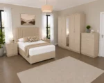 Elegant King Size Bed Room Set – Five Door Wardrobe, Full Mirror, Four Bottom Drawers, Chest of Five Drawers & Bed Side Tables - Image 5