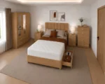 King Size Bed Home Furniture Collection - 3 Door Wardrobe With Two Mirrors And Two Bottom Drawers - Chest of Five Drawers - Image 6