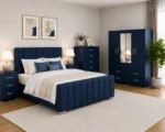King Size Bed Storage Furniture Set - 4 Door Mirror Wardrobe - Five Drawer Chest - Matching Bedside Tables - Image 2