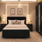 Complete Luxury Bedroom Furniture Set – King Size Bed with Five Door Wardrobe, One Full Length Mirror, Four Bottom Drawers & Chest of Five Drawers