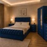 Complete King Size Bed Package - 2 Door Mirror Wardrobe With Bottom Drawer - Five Drawer Chest - Bedside Table Set