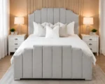 Elegant Light Grey Arizona Double Bed Frame - Velvet & Leather-Bed with Mattress