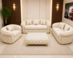 Luxury White 3+2+1 Seater Chesterfield Sofa Set with Gold Trim - Image 5