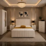 Luxury Bedroom Furniture Collection - King Bed - 2 Door Mirror Wardrobe With Bottom Drawer - Chest of Five Drawers - Two Bedside Tables