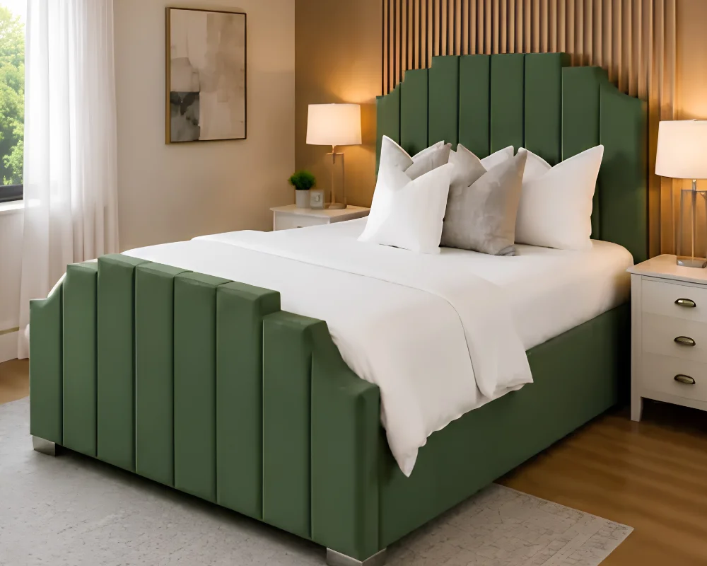 Emerald Luxe Bed Arizona Forest Green King Size Upholstered Bed Frame - Luxury Velvet Platform Bed with Modern Headboard - Image 1