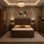 Modern King Bedroom Suite - 2 Door Mirror Wardrobe With Bottom Drawer - Chest of Five Drawers - Two Bedside Tables