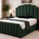 Olive Green Arizona King Size Upholstered Bed Frame - Luxury Velvet Platform Bed with Modern Headboard