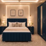 Luxury King Size Bed Furniture Set – Five Door Wardrobe with One Full Length Mirror & Four Bottom Drawers – Chest of Five Drawers with Two Bed Side Tables