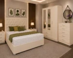 Complete Luxury Bedroom Furniture Set – King Size Bed with Three Door Wardrobe, Two Half Mirrors, Two Bottom Drawers & Chest of Five Drawers - Image 3