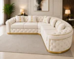 Luxury Off White L-Shaped Chesterfield Corner Sofa with Gold Accents - Image 3