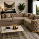 Imperial Tufted Corner Sofa with Gold Accents | Luxury L-Shaped Velvet Chesterfield Sofa UK