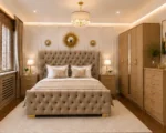 Wooden King Bed Furniture Set With Five Door Wardrobe With One Long Mirror - Chest of Five Drawers With Two Bed Side Table