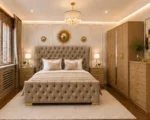 Wooden King Bed Furniture Set With Five Door Wardrobe With One Long Mirror - Chest of Five Drawers With Two Bed Side Table - Image 5