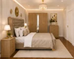 Wooden King Bed Furniture Set With Five Door Wardrobe With One Long Mirror - Chest of Five Drawers With Two Bed Side Table - Image 3