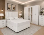 Modern Home Bedroom Set – King Size Divan Bed – Large Mirrored Wardrobe – Chest of Drawers – Bedside Pair