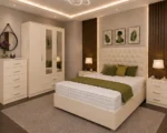 Complete Luxury Bedroom Furniture Set – King Size Bed with Three Door Wardrobe, Two Half Mirrors, Two Bottom Drawers & Chest of Five Drawers - Image 2