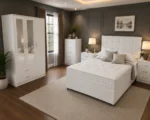 Elegant King Bed with Three Door Wardrobe With Four Drawer - Chest of Five Drawers With Two Bed Side Table