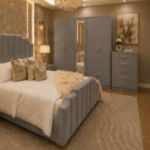 Master Bedroom King Bed Set - five Door Wardrobe With Four Drawer - Chest of Five Drawers With Two Bed Side Table