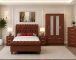 Contemporary King Size Bed Set - four Door Wardrobe With Four Drawer & 2 mirror - Chest of Five Drawers With Two Bed Side Table