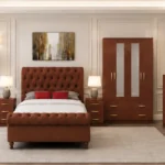 Contemporary King Size Bed Set - four Door Wardrobe With Four Drawer & 2 mirror - Chest of Five Drawers With Two Bed Side Table