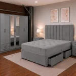 Modern King Size Bed Furniture Collection - Six Door Wardrobe With Four Drawer - Chest of Five Drawers With Two Bed Side Table