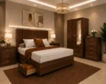 King Size Bed Storage Furniture Set - 2 Door Mirror Wardrobe - Five Drawer Chest - Matching Bedside Tables - Image 5
