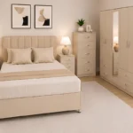 Luxury King Size Bed Furniture Set – Five Door Wardrobe with Four Bottom Drawers – Chest of Five Drawers with Two Bedside Tables