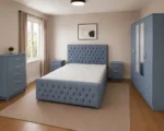 Premium King Size Bed Bedroom Set - Four Door Wardrobe With Two Mirrors And Four Bottom Drawers - Chest of Five Drawers With Two Bed Side Tables - Image 5