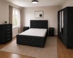 Modern King Bed Furniture Collection - Four Door Wardrobe With Two Mirrors And Four Bottom Drawers - Chest of Five Drawers With Two Bed Side Tables - Image 3