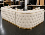 Luxury Off White L-Shaped Chesterfield Corner Sofa with Gold Accents - Image 5