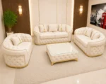 Luxury White 3+2+1 Seater Chesterfield Sofa Set with Gold Trim - Image 3