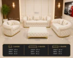 Luxury White 3+2+1 Seater Chesterfield Sofa Set with Gold Trim - Image 6