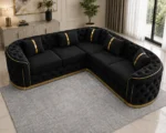 Madrid 5 Seater Black Velvet Corner Sofa with Gold Trim - Image 4