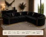 Madrid 5 Seater Black Velvet Corner Sofa with Gold Trim | Luxury Chesterfield L-Shaped Sofa UK - Image 6