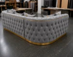 Madrid 5 Seater Grey Velvet Corner Sofa with Gold Trim | Luxury Chesterfield Sofa - Image 5